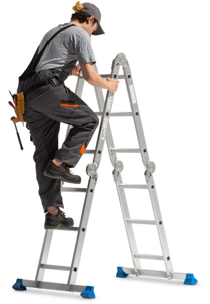 Worker Climbing Ladder